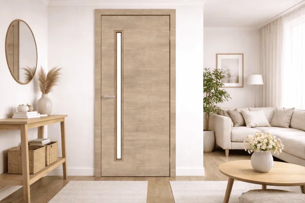 Techno T01 Interior Door – Rodos Oak Finish with Vertical Glass Insert